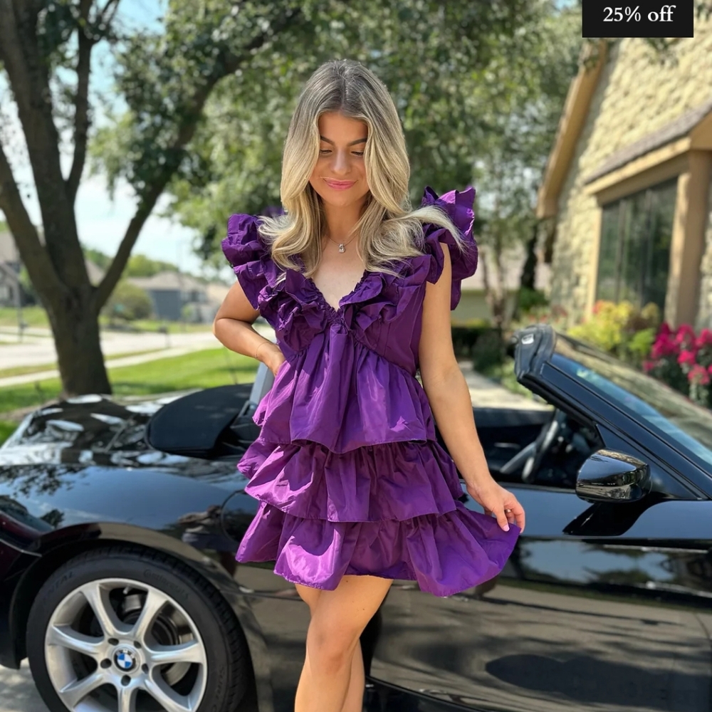 Starlight plum ruffle mini dress